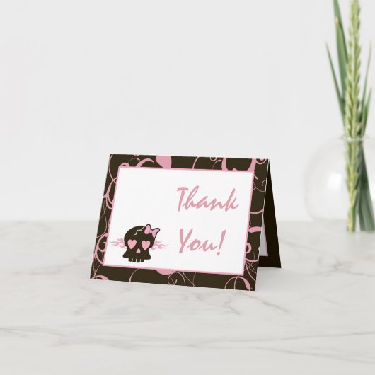 Gefaltet danke, Girly Mädchen-Rosa-Punk-Schädel zu Dankeskarte (Vorderseite)