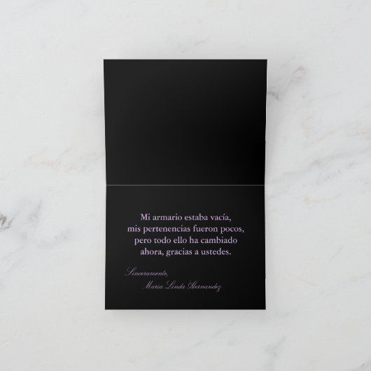 Gefaltet danke, Mis XV lila Morado zu kardieren Dankeskarte (Innenseite)