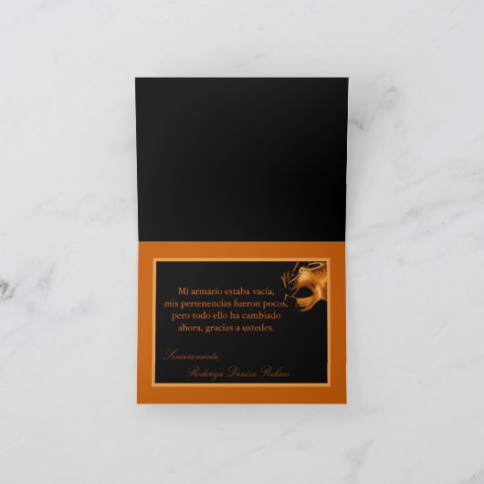Gefaltet danke, orange Schwarzes Mis XV zu Dankeskarte (Innenseite)