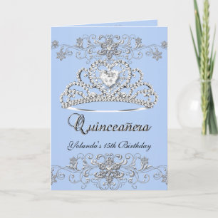 Gefaltete Quinceanera Blaue Glitter-Tiara-Foto Einladung