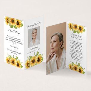 Gefaltete Sonnenblumen-Foto-Trauerkarte Visitenkarten