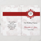 gefaltetes Hochzeitsprogramm für rote Monogramm (Vorne/Hinten)