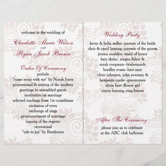 gefaltetes Hochzeitsprogramm für rote Monogramm (Rückseite)