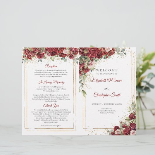 gefaltetes Programm Buhu burgundy und Blush Rose (Stehend Vorderseite)