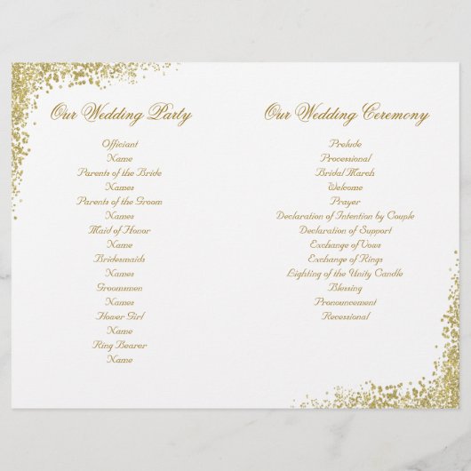 gefaltetes Programm für Goldfetti und Glitzer (Rückseite)