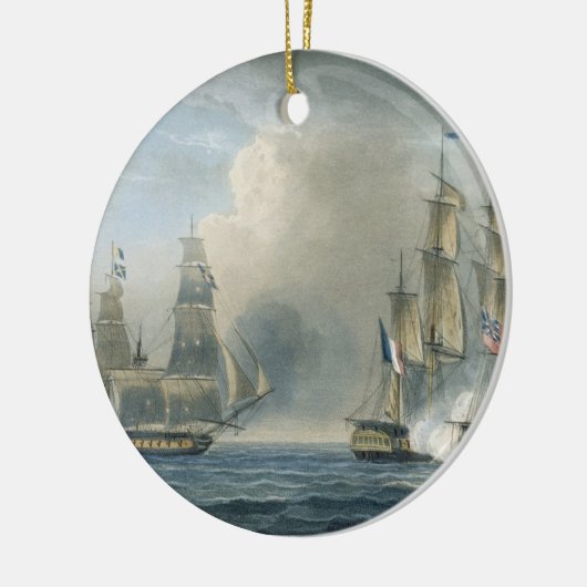 Gefangennahme des Pomone durch HMS Arethusa vor Keramikornament (Links)