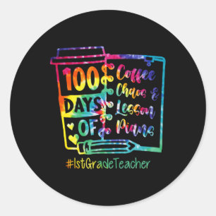 Gefärbte Krawatte 100 Tage Kaffee und Chaos Tee 1. Runder Aufkleber