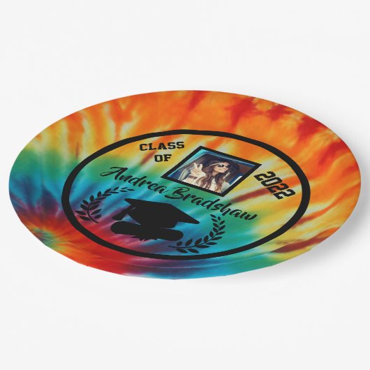 Gefärbte Krawatte Abschluss Pappteller (Schrägansicht)