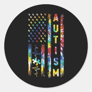 Gefärbte Krawatte American Flag Autism Awareness S Runder Aufkleber