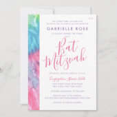 Gefärbte Krawatte Bat Mitzvah Hippie Chic Pink Aqu Einladung (Vorderseite)