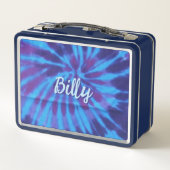 Gefärbte Krawatte Blau Aquamarine Lila Muster Hipp Metall Brotdose (Rückseite)