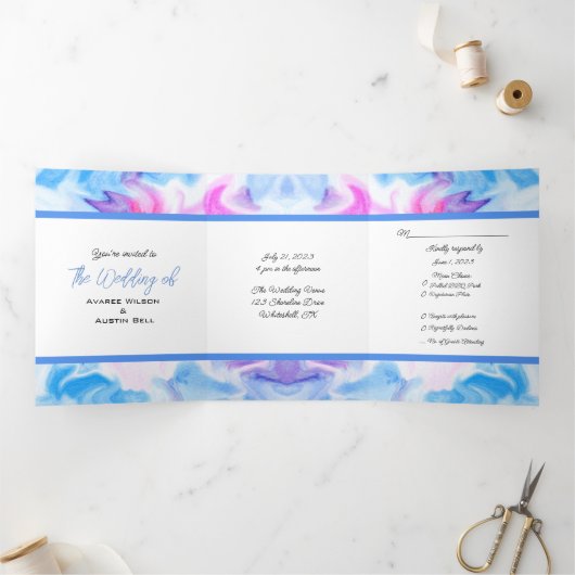 Gefärbte Krawatte Blau und Rosa Dreifach Gefaltete Einladung (Innenseite)