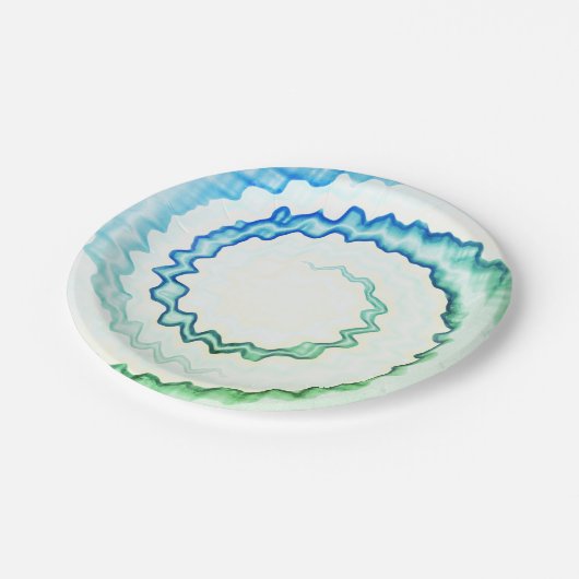 Gefärbte Krawatte-Blau-Weiß-Swirbelmuster Party Pappteller (Schrägansicht)