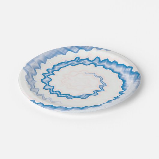 Gefärbte Krawatte Blau weißes Swirbelmuster Party Pappteller (Schrägansicht)