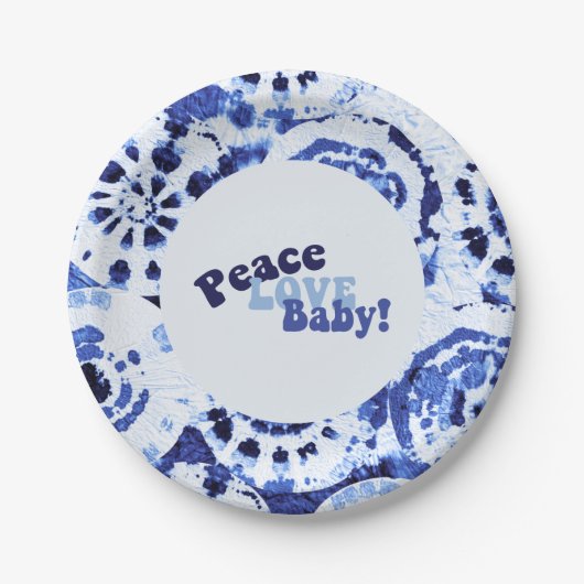gefärbte Krawatte Blue Shibori Peace Liebe Babydus Pappteller (Vorderseite)