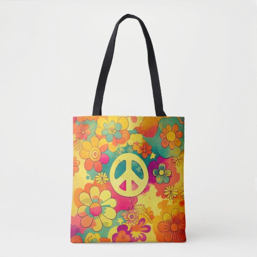 Gefärbte Krawatte Boho Hippy 60er Peace Sign Tasche (Vorderseite)