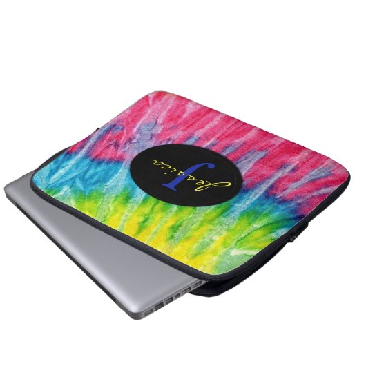 Gefärbte Krawatte Bright Custom Monogram Laptopschutzhülle (Vorne Knopf)