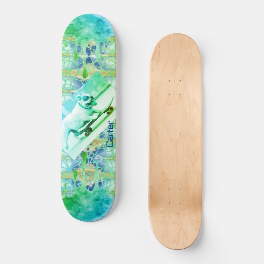 Gefärbte Krawatte Bulldog Green Blue Skateboard (Vorderseite)