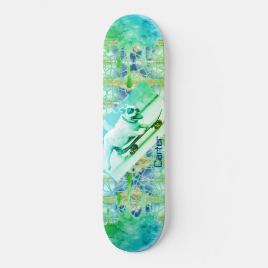 Gefärbte Krawatte Bulldog Green Blue Skateboard (Vorderseite)