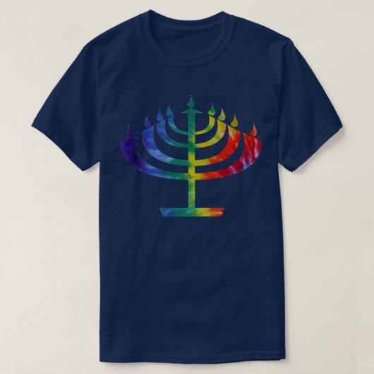 Gefärbte Krawatte Chanukah Hanukkah Menorah T-Shirt (Design vorne)