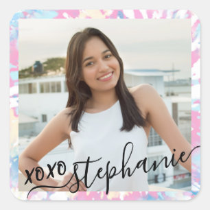 Gefärbte Krawatte Dankeschön Gastgeschenk Foto Quadratischer Aufkleber