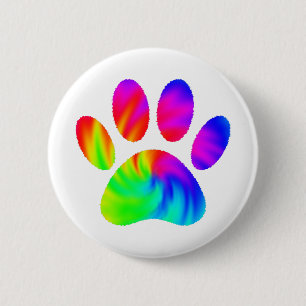 Gefärbte Krawatte Dog Paw Print Graphic Button