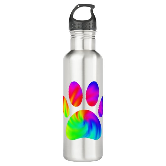 Gefärbte Krawatte Dog Paw Print Graphic Edelstahlflasche (Vorderseite)