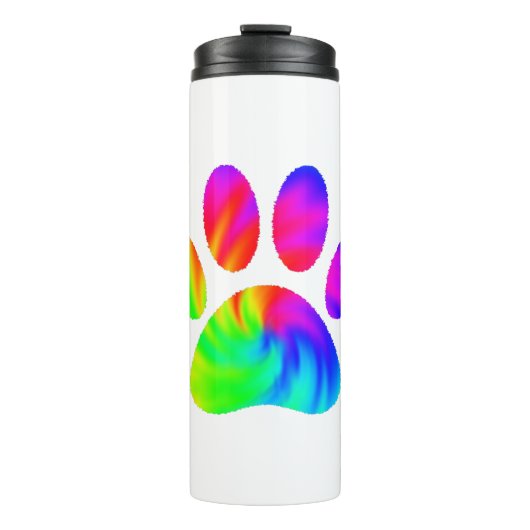 Gefärbte Krawatte Dog Paw Print Graphic Thermosbecher (Vorderseite)
