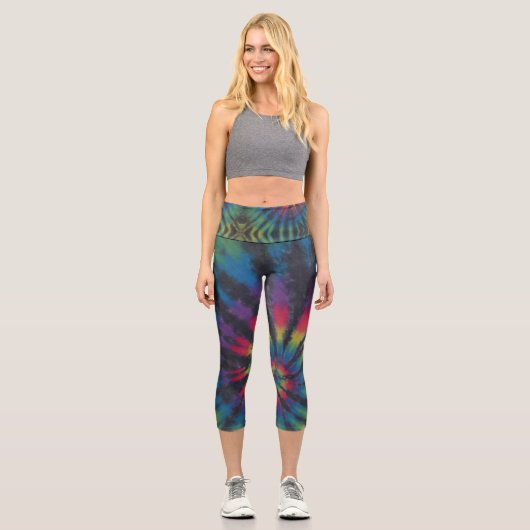 Gefärbte Krawatte drehen Capri Leggings (Vorderseite)