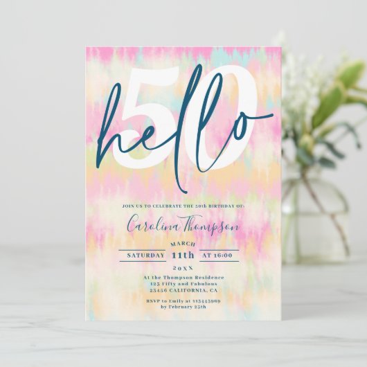 Gefärbte Krawatte Einhorn Regenbogen Pastellpadel Einladung (Stehend Vorderseite)