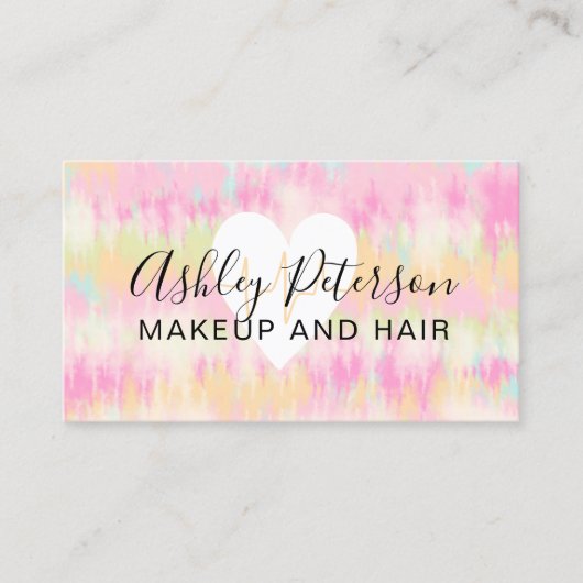 Gefärbte Krawatte Einhorn Regenbogenherz Make-up u Visitenkarte (Vorderseite)