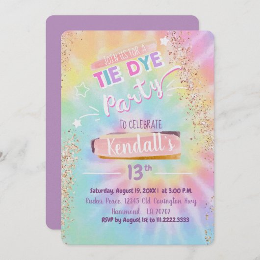 Gefärbte Krawatte Einladung (Vorne/Hinten)