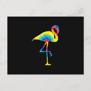 Gefärbte Krawatte Flamingo Rainbow Print Bird Anim Ankündigungspostkarte