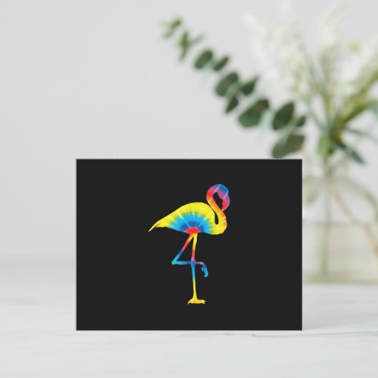 Gefärbte Krawatte Flamingo Rainbow Print Bird Anim Ankündigungspostkarte (Stehend Vorderseite)
