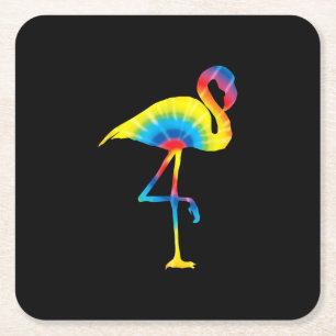 Gefärbte Krawatte Flamingo Rainbow Print Bird Anim Rechteckiger Pappuntersetzer