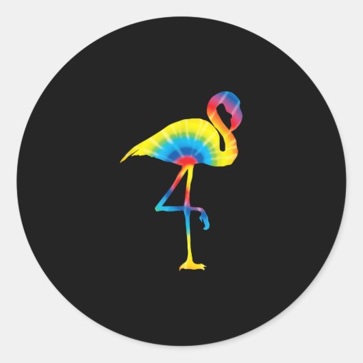 Gefärbte Krawatte Flamingo Rainbow Print Bird Anim Runder Aufkleber (Vorderseite)