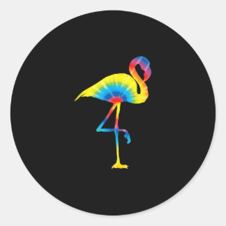 Gefärbte Krawatte Flamingo Rainbow Print Bird Anim Runder Aufkleber