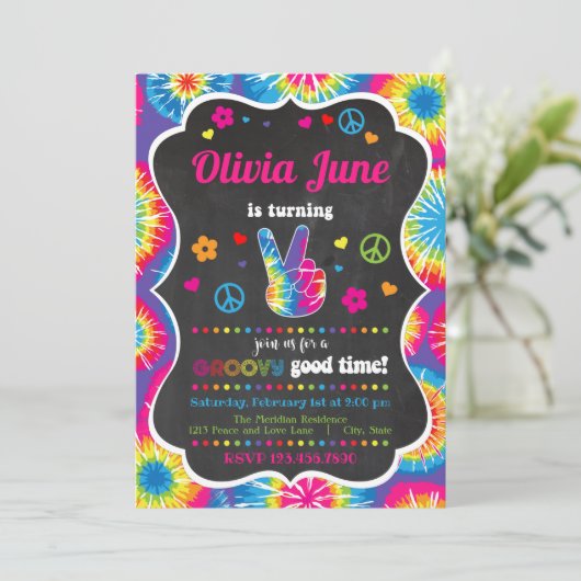 Gefärbte Krawatte Frieden 2. Geburtstag Einladung (Stehend Vorderseite)