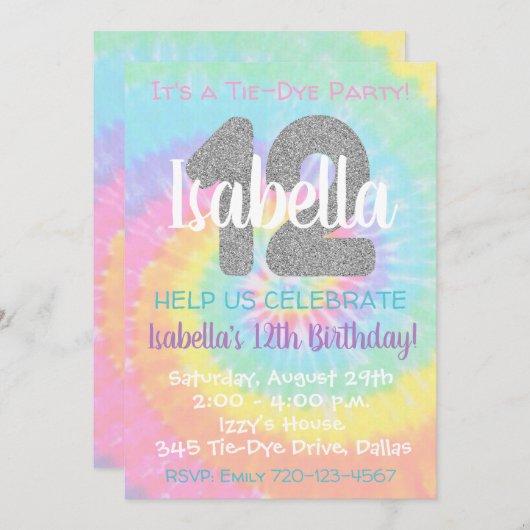 Gefärbte Krawatte Geburtstag Einladung 12. Geburts (Vorne/Hinten)