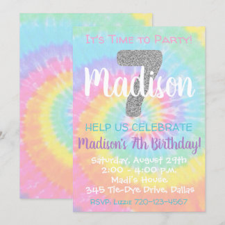 Gefärbte Krawatte Geburtstag Einladung 7. Geburtst