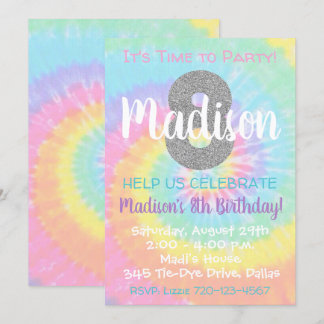 Gefärbte Krawatte Geburtstag Einladung 8. Geburtst