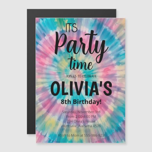 Gefärbte Krawatte Geburtstag Einladung Regenbogen (Vorne/Hinten)