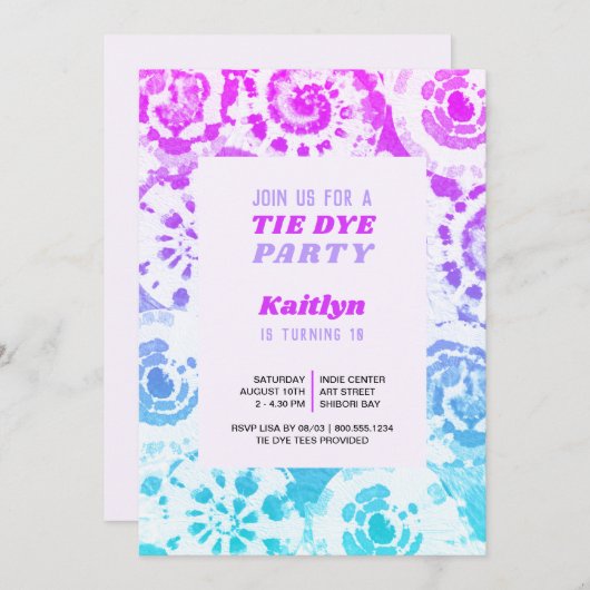 Gefärbte Krawatte Geburtstagsparty Retro Sommerfri Einladung (Vorne/Hinten)