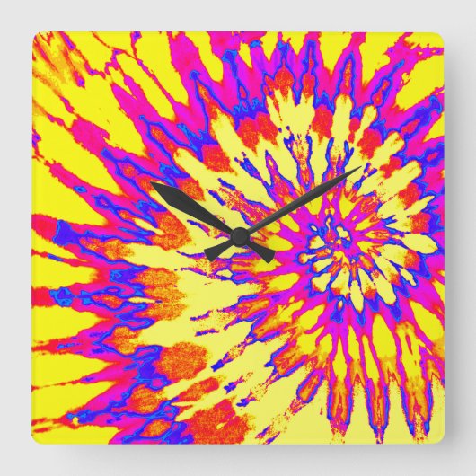 Gefärbte Krawatte Gelb, Rosa und Blau Quadratische Wanduhr (Vorderseite)