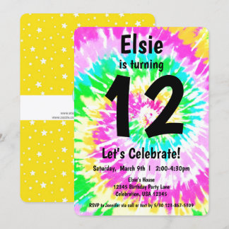 Gefärbte Krawatte Girl Birthday Party Einladung