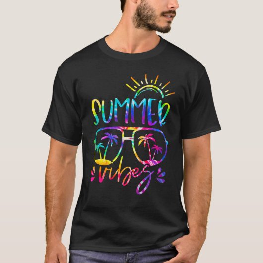 Gefärbte Krawatte Glasses Summer Vibes Hawaii Beac T-Shirt (Vorderseite)