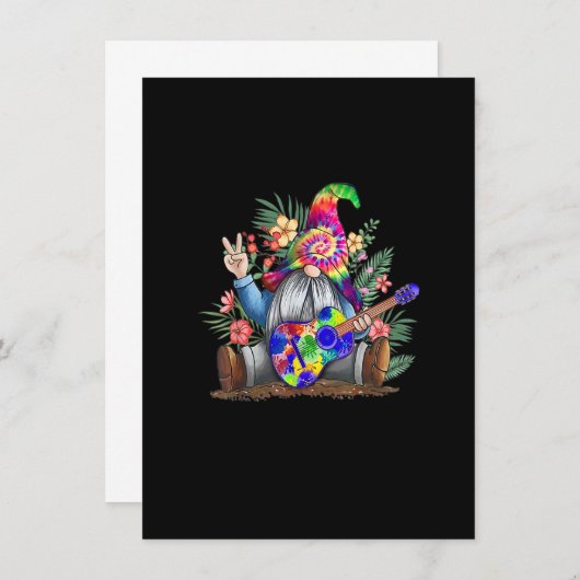 Gefärbte Krawatte Gnome Peace Playing Gitarre Hipp Einladung (Vorne/Hinten)