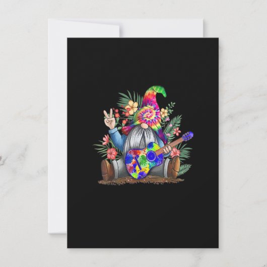 Gefärbte Krawatte Gnome Peace Playing Gitarre Hipp Einladung (Vorderseite)