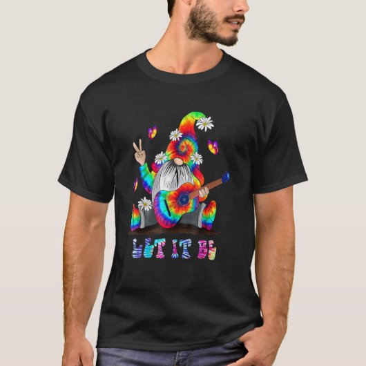 Gefärbte Krawatte Gnome Peace Playing Gui Tar Hipp T-Shirt (Vorderseite)