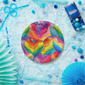 Gefärbte Krawatte Groovy Hearful Orange, Rot, Grün Pappteller (Party)